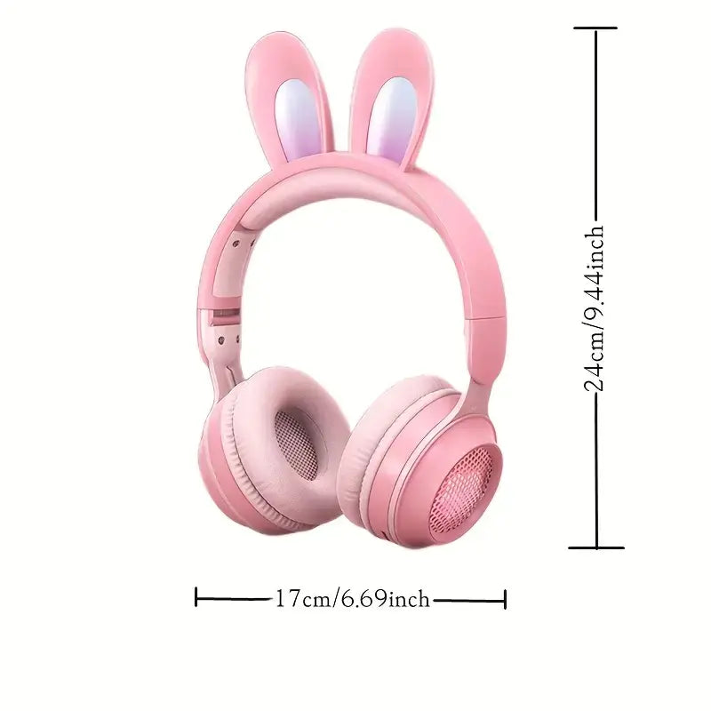 Cute Rabbit Bluetooth Headphones for Kids – Wireless, Foldable, with RGB LED Lights & Mi